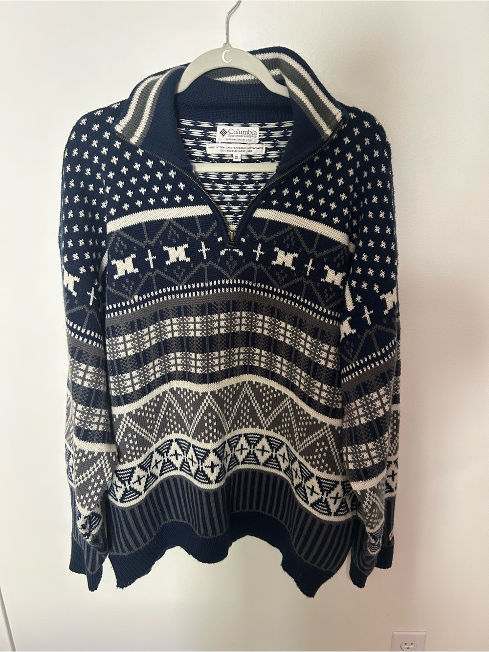 Men's Columbia Vintage 90s Fair Isle Half Zip Sweater Thick Chunky XL